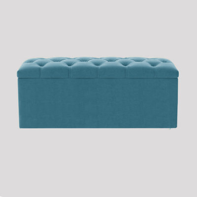  Luna Wide Chesterfield Velvet Rectangle Solid Color Standard Ottoman Box with Storage, Upholstered Deep Storage End of Bed Bench