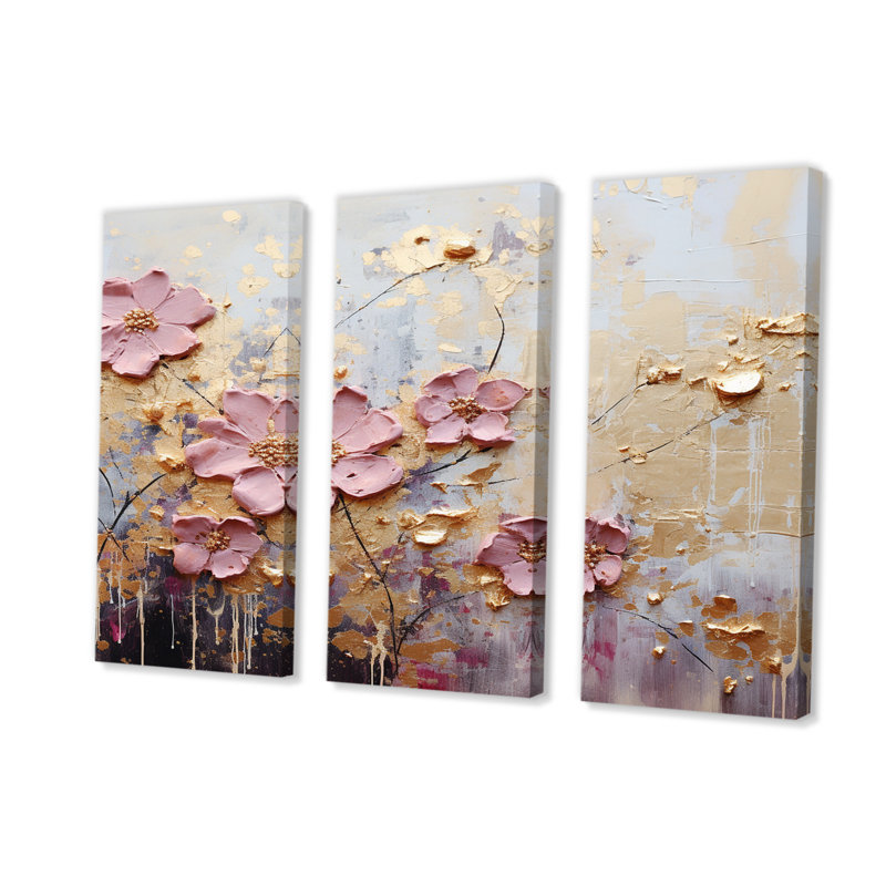 Fleurs de cerisier roses minimalistes 3 pièces, H 28 po x l 36 po x P 1 po