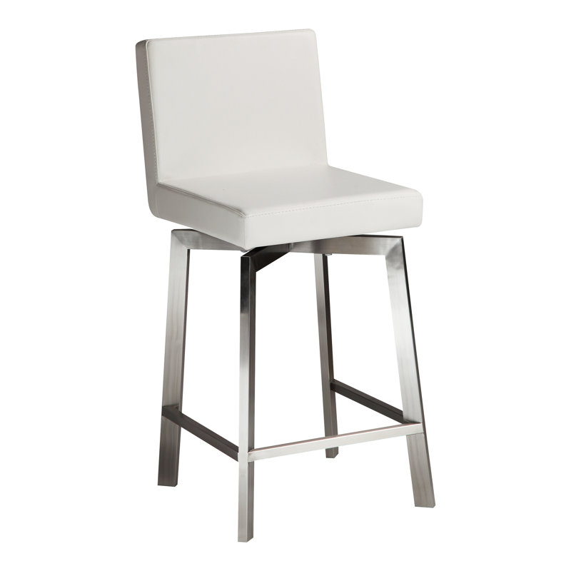 Giro 26" Swivel Bar Stool with Cushion, White, Counter Stool (26" Seat Height)
