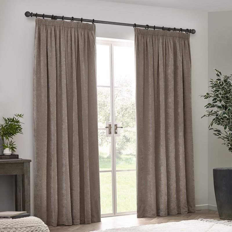Heavy Chenille Room Darkening Pencil Pleat Curtains, Navy, 117 W x 137 D cm