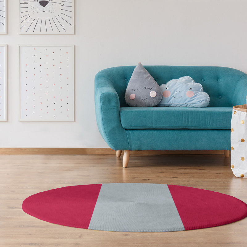 Tapis rouge rayé/argenté, Rond 5 pi