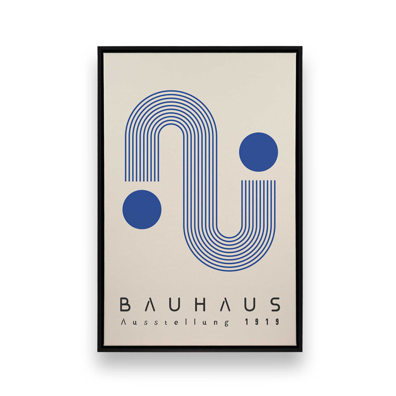 Linhaus Bauhaus linéaire sur toile bleue, Cadre flottant noir satiné, H 18,75 po x l 12,75 po x P 1,75 po