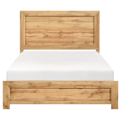 Lit très grand de style rustique avec finition naturelle, dans une boîte, tête de lit et rails inclus, solution de boîte à faible entretien, comprend toutes les pièces nécessaires, stratifié pour une utilisation durable