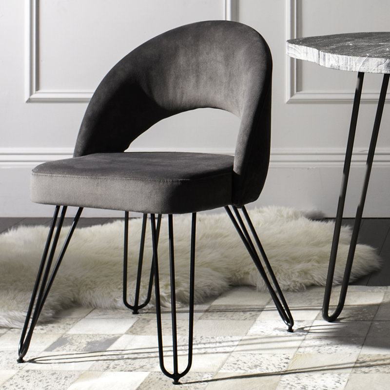 Lisbon 18'' H Velvet Upholstered Side Chair, Dark Gray