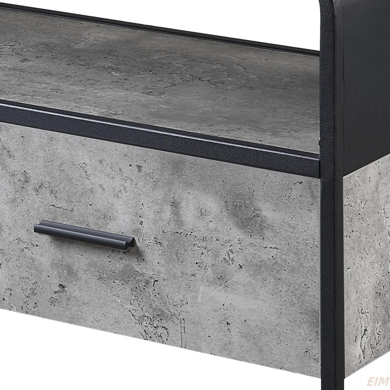 Concrete Grey And Black Drawer TV Stand (TV Stand), 22.48"H x 14.51"L x 39.51"W