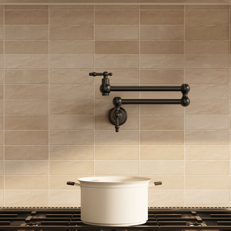Brass Wall-Mount Pot Filler Kitchen Faucet with Swing Arms, Matte Black