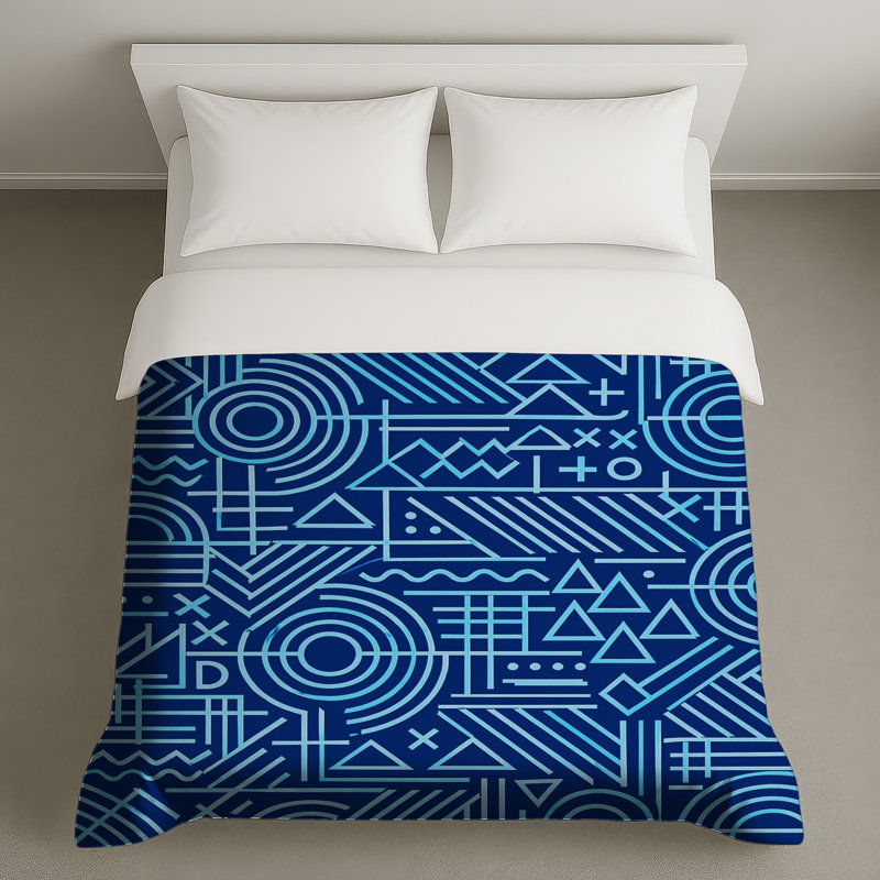 Housses de couette à lignes géométriques bleues, Grand lit