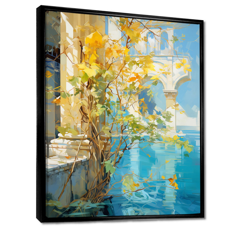 Arbre jaune, paysage grec de la mer Méditerranée - arbre, art mural, salon, H 20 po x l 12 po x P 1 po