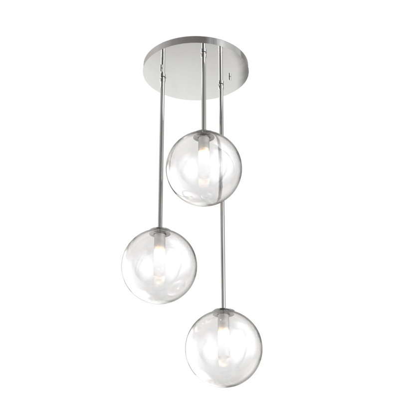 Luminaire suspendu sphère 3 lumières grappe Sumner, Transparent, Chrome