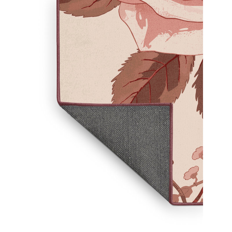 Soft Plush Etzel Valentines Modern & Contemporary Abstract Area Rug in Beige – Rose Binding, 2x5