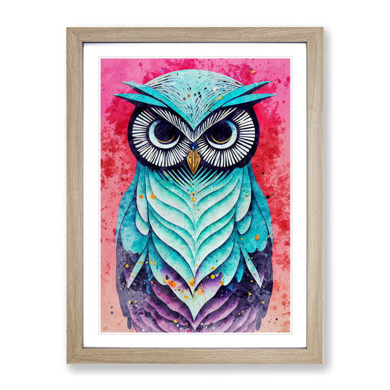 Owl - Single Picture Frame Painting, 64cm H x 46cm W x 2cm D, Oak