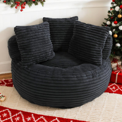 45" Corduroy Giant Bean Bag Chair, Comfy Lazy Sofa with Armrests & 3 Pillows, Oversized Bean Bag Couch with Deep Seat, Lounge Floor Sofa for Adults, by Latitude Run