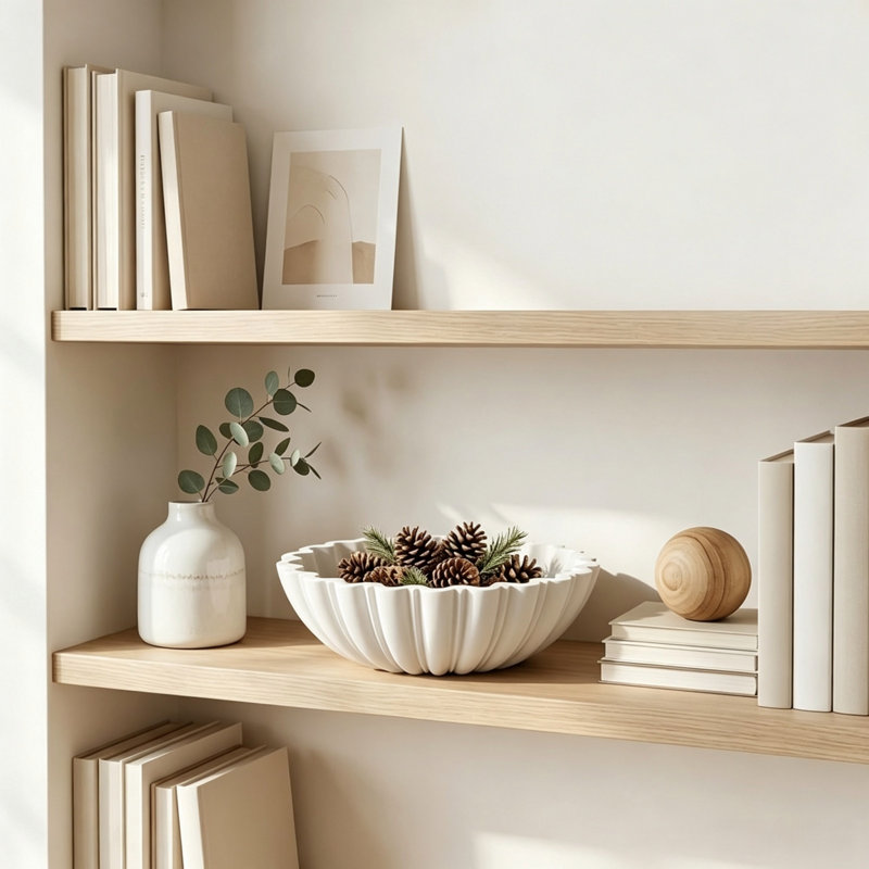 Scalloped Modern White Fruit Bowl, Decorative Bowl for Home Decor