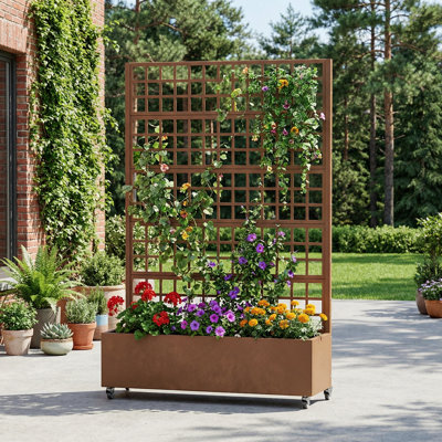 Boîte à fleurs en métal avec treillis et roues Conall