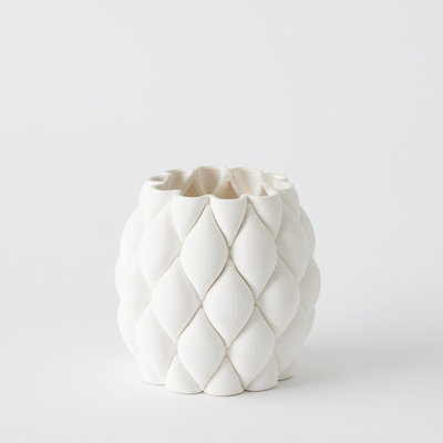 Pillowed Printed Vase-Matte White-Lg