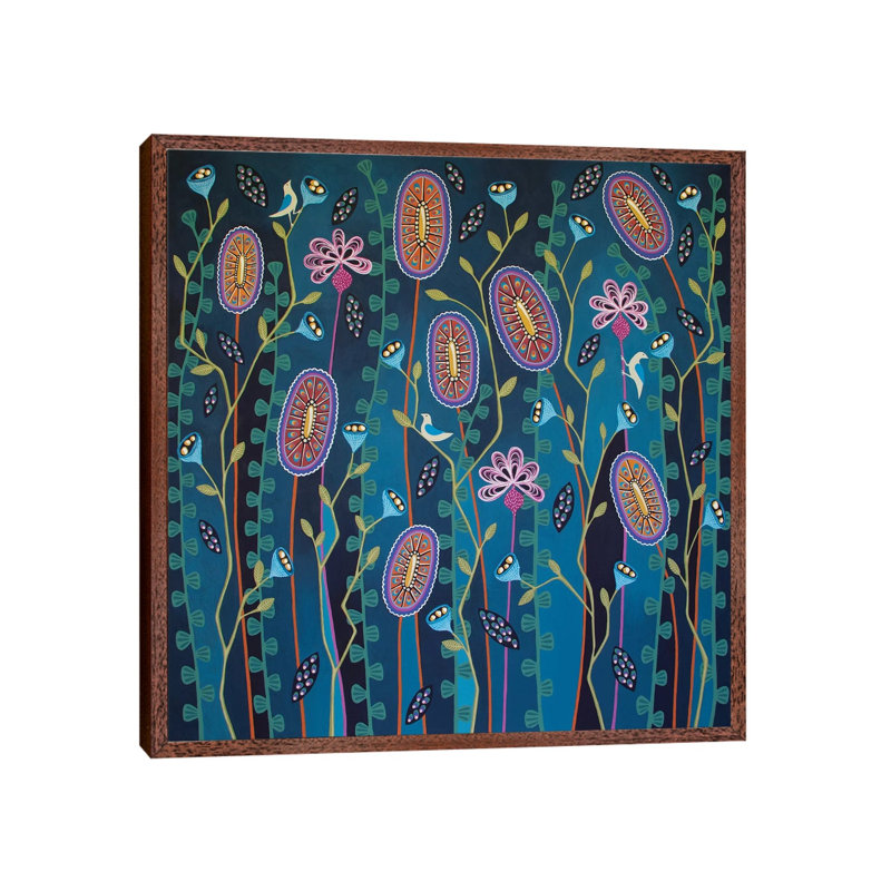 Blooming Delightful 1 Piece Painting on Canvas, 66.04cm H x 66.04cm W x 3.81cm D, Classic Brown Wood Floater Framed