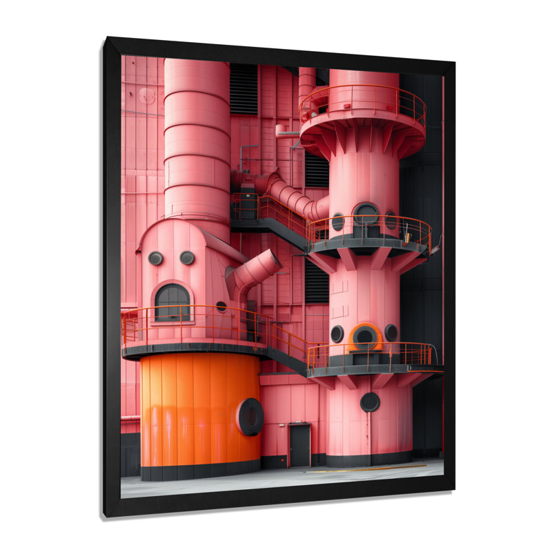 Art industriel mural rose, Incubateur noir rétro II - usines, Toile encadrée noire simple, H 32 po x l 16 po x P 1 po
