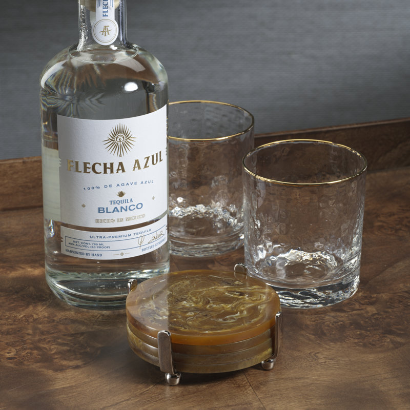 Ensemble de sous-verres 4 pièces Spiga, Ambre avec support nickel