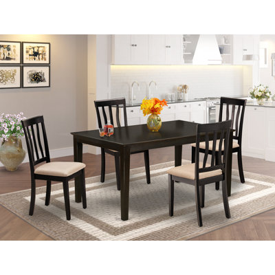 Ensemble de salle à manger 5 pièces comprenant une table de salle à manger rectangulaire et 4 chaises de cuisine rembourrées en lin, cappuccino