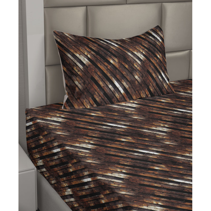 Ambesonne Grunge Sheet Set Print of Stripes Pattern Art Dark Rust and Seal Brown