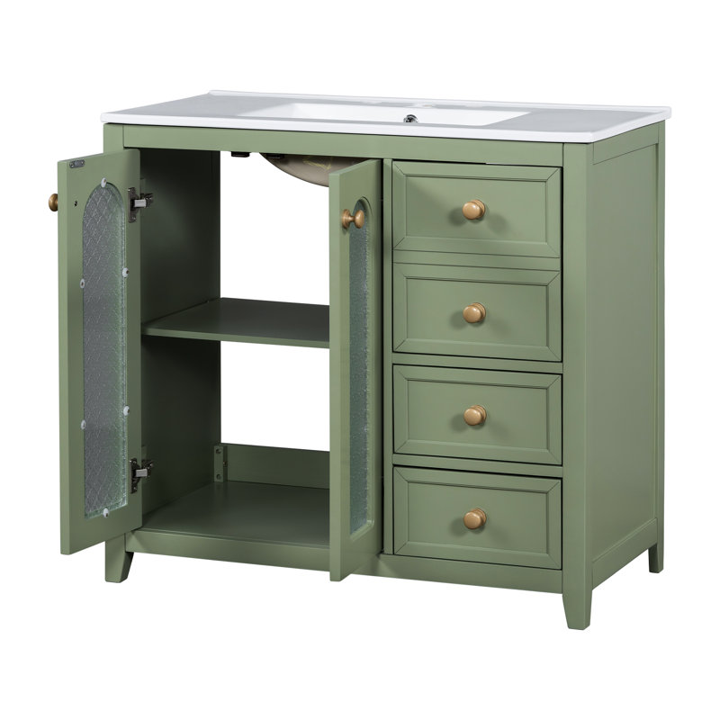 Meuble-lavabo 36 po avec 2 portes à fermeture douce et 3 tiroirs - Armoire élégante pour salle de bain Espace de rangement de 36 po
