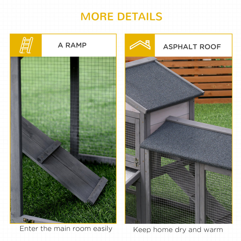 Abrams Wooden Rabbit Hutch Ramp Pullout Tray 147 x 54 x 84 cm Grey