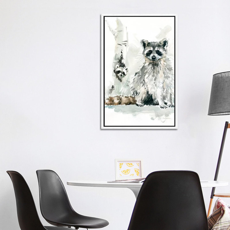 Raccoon and Baby 1 Piece Painting on Canvas, 101.6 cm H x 66.04 cm W, White Framed Canvas