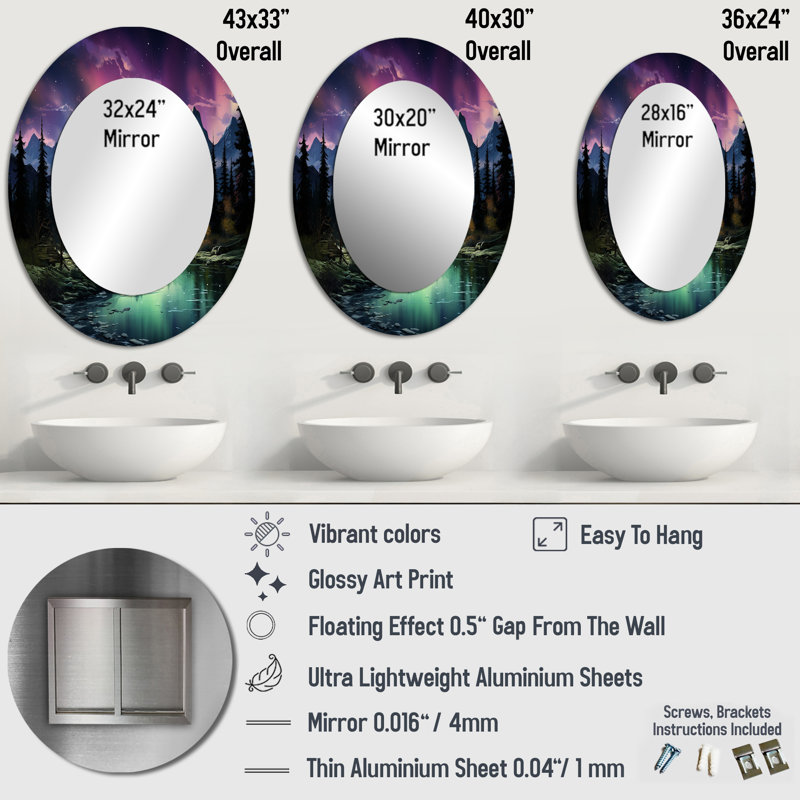 Northern Lights Celestial Symphony I - Country Oval Wall Mirror, 40" x 30"