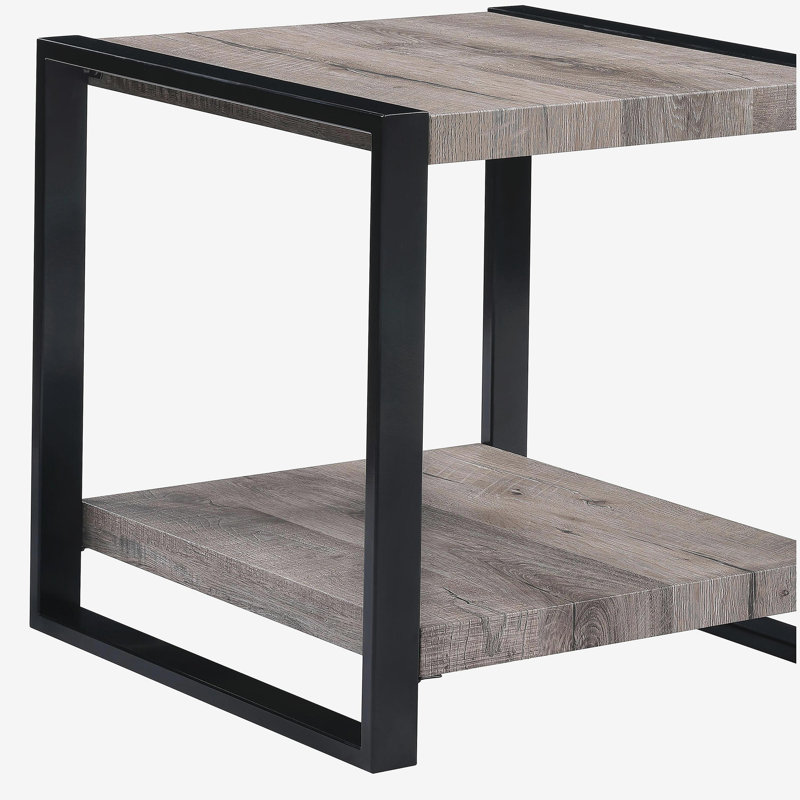 Ensemble 3 pièces de tables de cocktail modernes, 1 table basse rectangulaire et 2 tables d'appoint carrées, mobilier de salon rétro en bois brun lustré