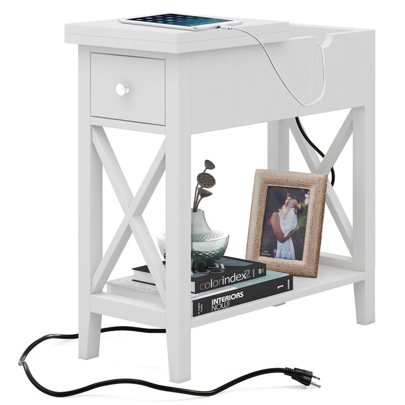 Luckas Tray Top End Table with Storage, White