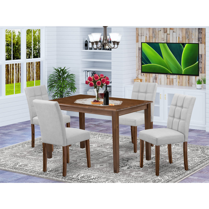 L'ensemble de salle à manger 5 pièces comprend une table moderne et 4 chaises de cuisine en polyester gris clair, noyer antique