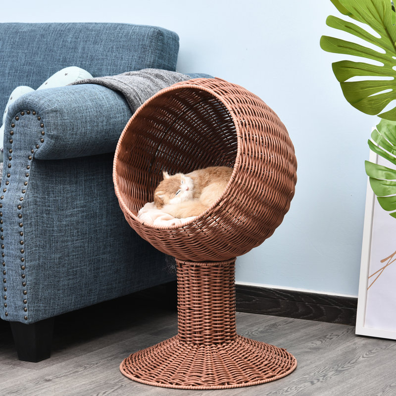 Lit surélevé pour chat avec coussin rotatif et coussin moelleux