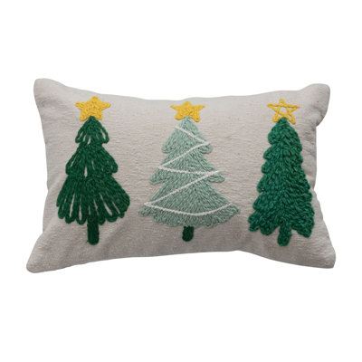 Coussin lombaire tissé avec arbres de Noël touffetés et brodés