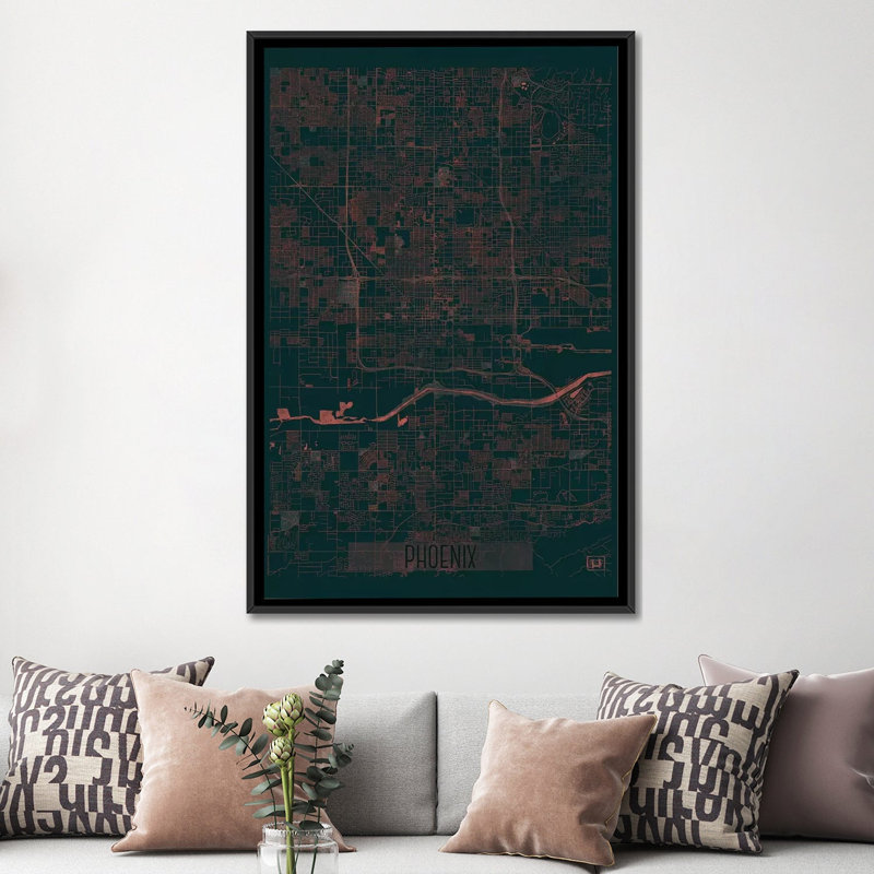 « phoenix infrared urban blueprint map », reproduction d’impression sur toile, H 26 po x l 18 po x P 1,5 po, Pas de tapis