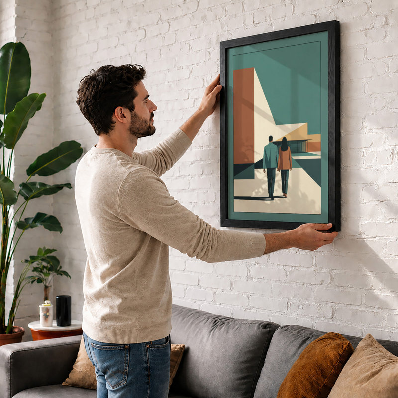 Figures In Geometric Space Modernist - Print, Walnut, A1 - 84.1 x 59.4 cm