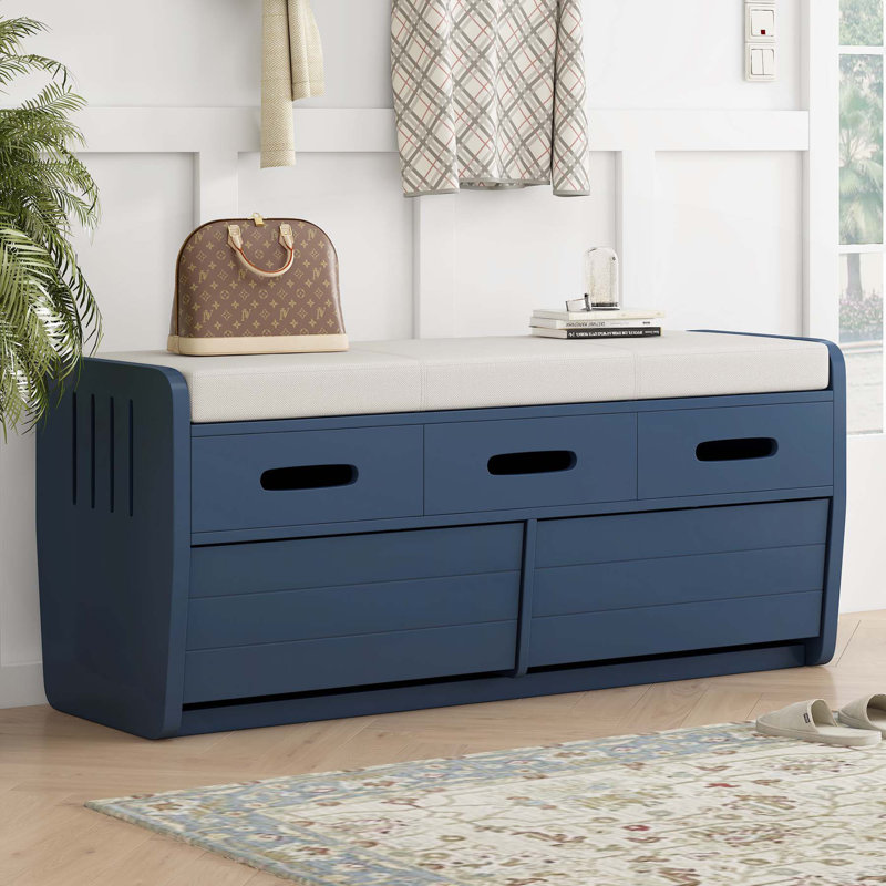 Rustic Storage Bench with Hidden Compartments and Versatile Use for Home, Navy