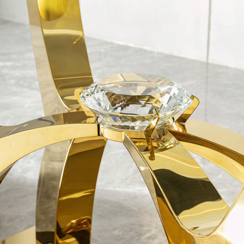 Table de salle à manger de luxe 68,9 po avec plateau en verre transparent et base courbée moderne dorée