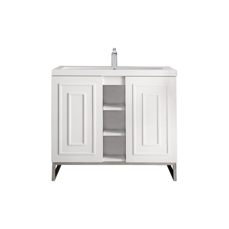 Ensemble de meuble-lavabo simple 40 po d'Alicante, Nickel brossé, Blanc lustré