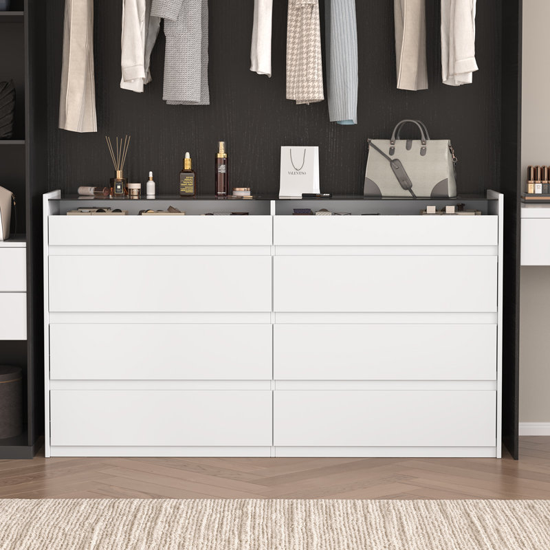 Commode double 8 tiroirs l 47,2 po, Blanc