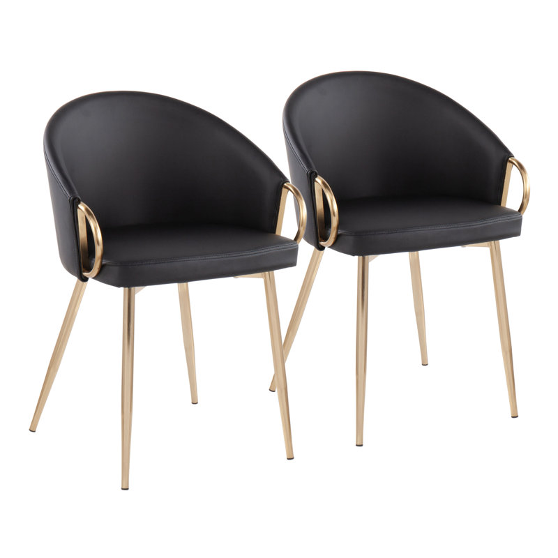 Josie 19.25" Faux Leather Upholstered Armchairs, Black, Gold