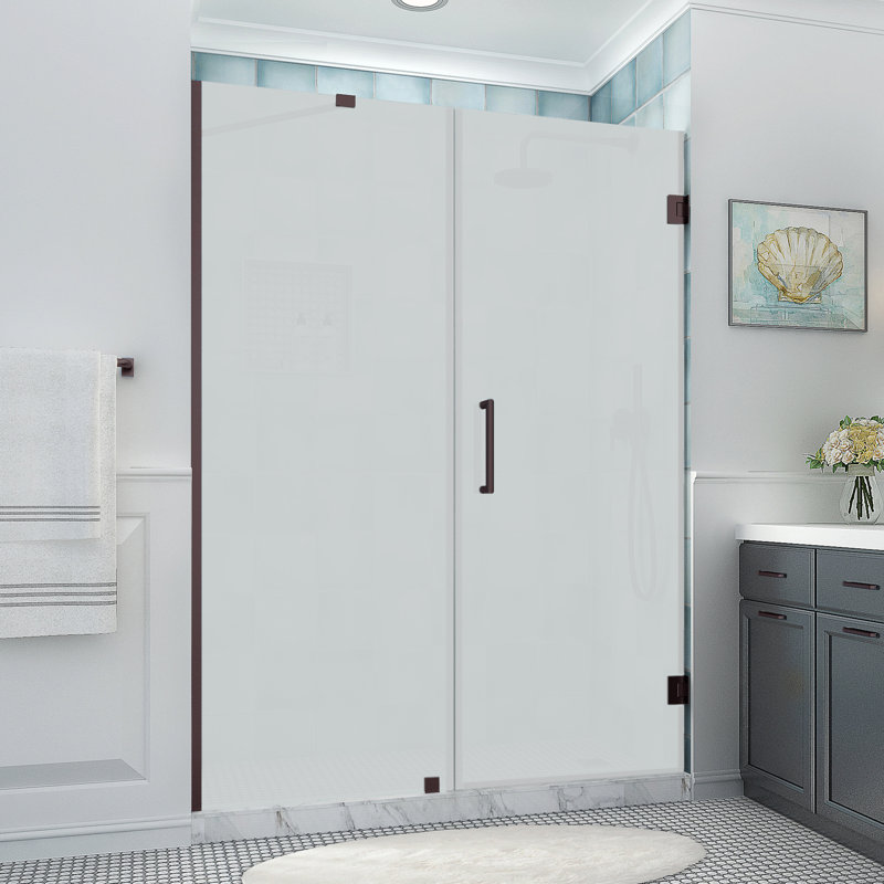 Belmore XL 61.25 - 62.25 in. x 80 in. Frameless Hinged Shower Door with Ultra-Bright Glass, Bronze, Frosted Glass