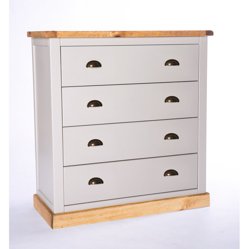 Donte 90cm W 4 - Drawer Chest of Drawers, Grey/Wood, Brass