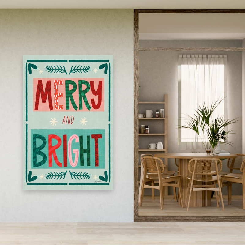 Happy Holly Days Merry And Bright Abstract Contemporary Winter Wall Art Print 1 Piece Wrapped Canvas Wall Art