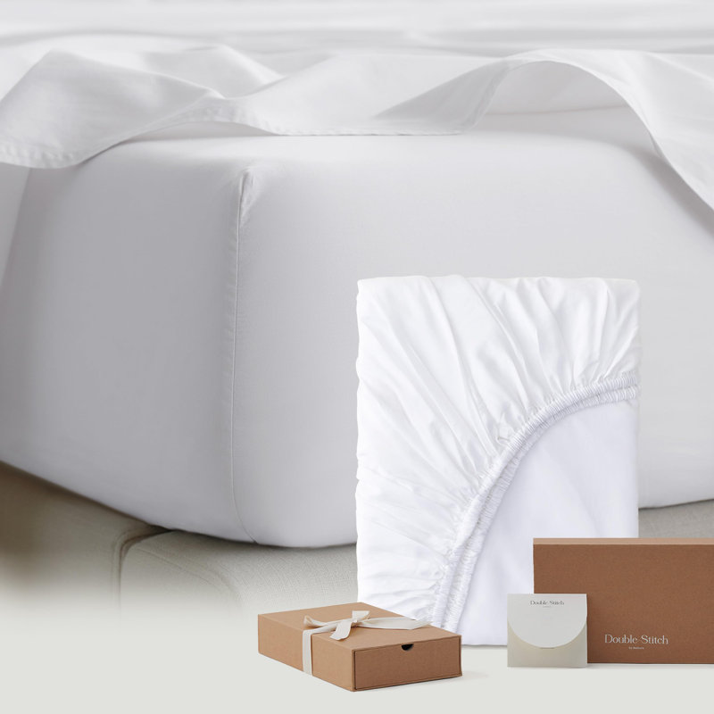 Double Stitch By Bedsure Cotton Tencel Fitted Sheet, Full Fitted Sheet, Bright White