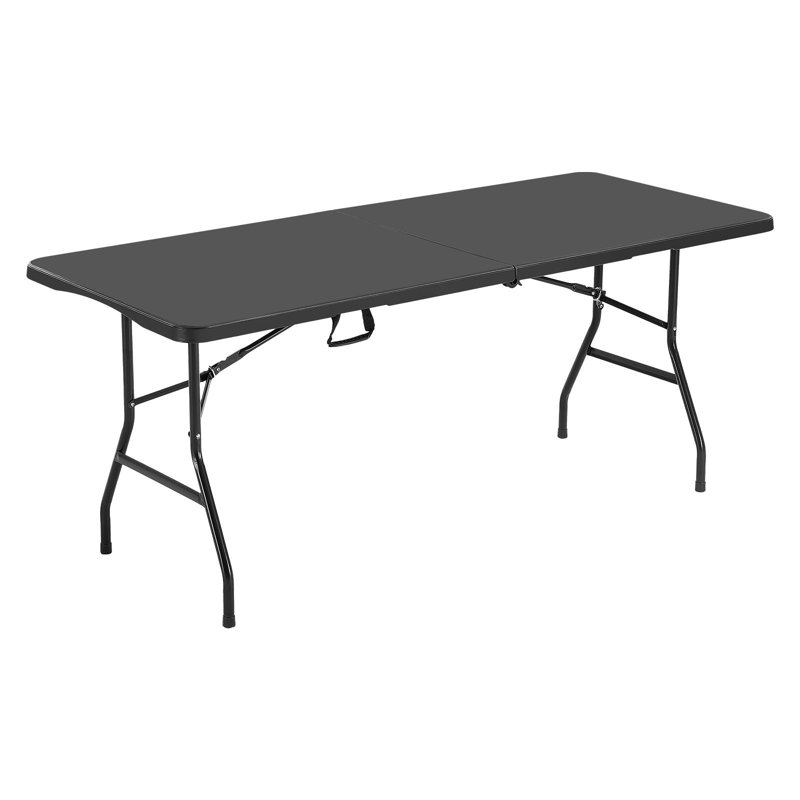 Table pliante, table utilitaire pliable semi-robuste 6 pi, table rectangulaire intérieure en plastique pour l'extérieur avec poignée intégrée, pour la fête, les repas, les mariages, les événements, le pique-nique, le camping, le noir