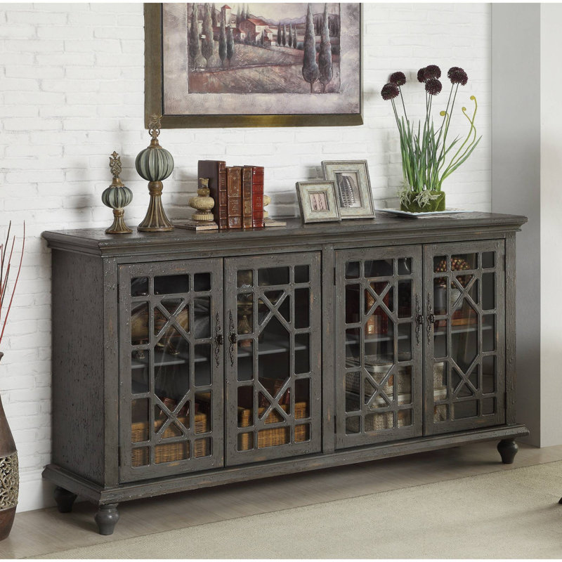 Ira Wood Four Door Credenza, Enson Textured Red