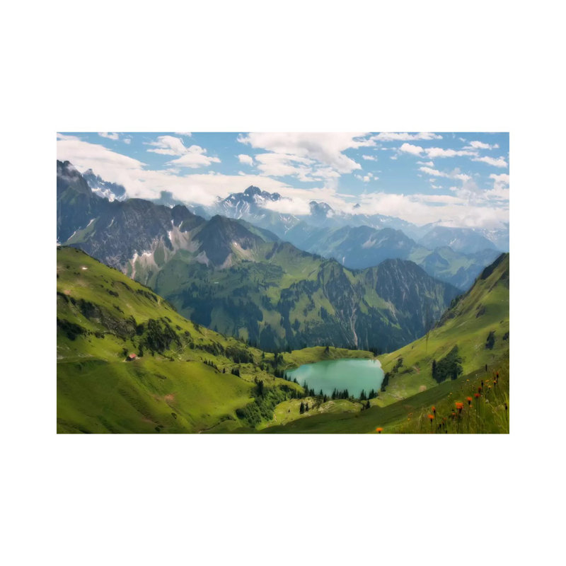 Swiss Alps Spring Mountain Landscape by Unknown Artist - Wrapped Canvas Painting, 20.32 cm H x 30.48 cm W