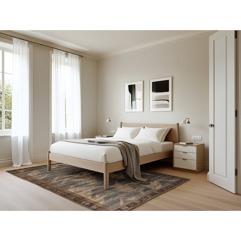 Tapis persan gris lavable à la machine, Rectangle 5 pi x 7 pi