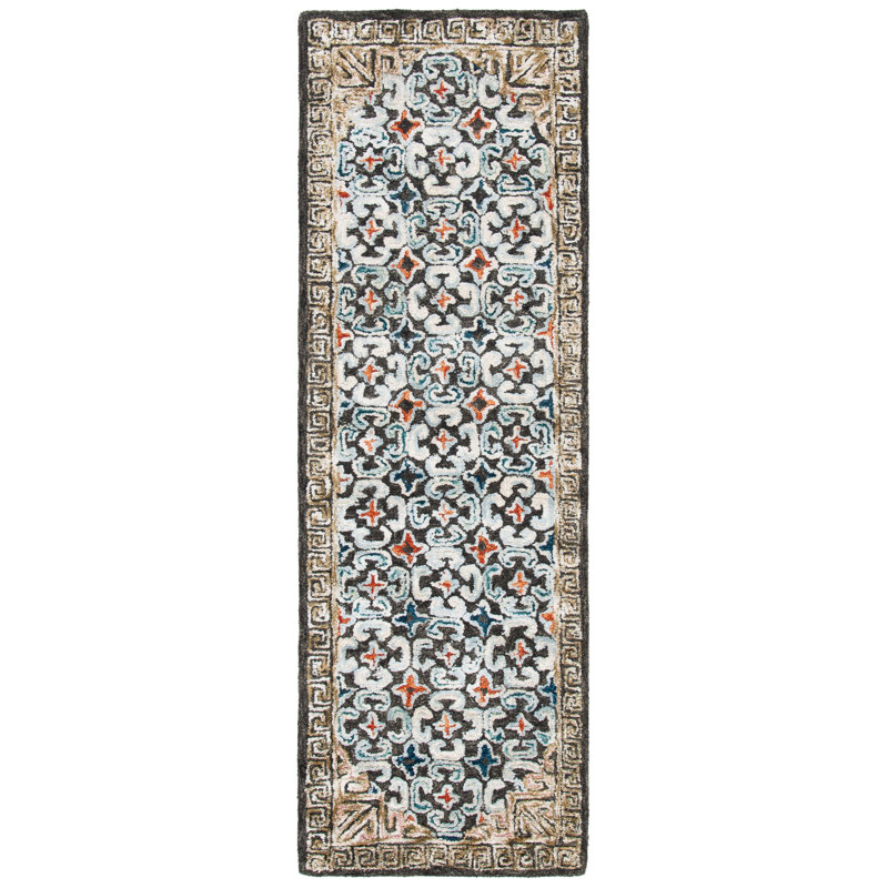 Tapis taupe noué à la main Vahakn, Tapis de couloir 2 pi 3 po x 8 pi