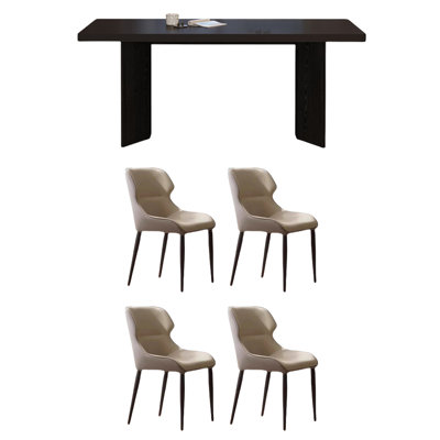 Matte black rock plate dining table and chair set